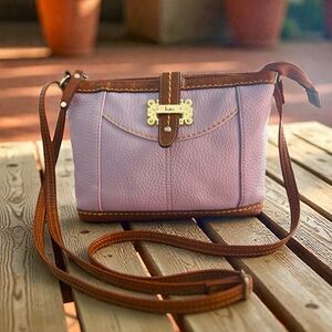 b.o.c Lavender and Brown Pebbled Leather Crossbody Bag w Gold Buckle
